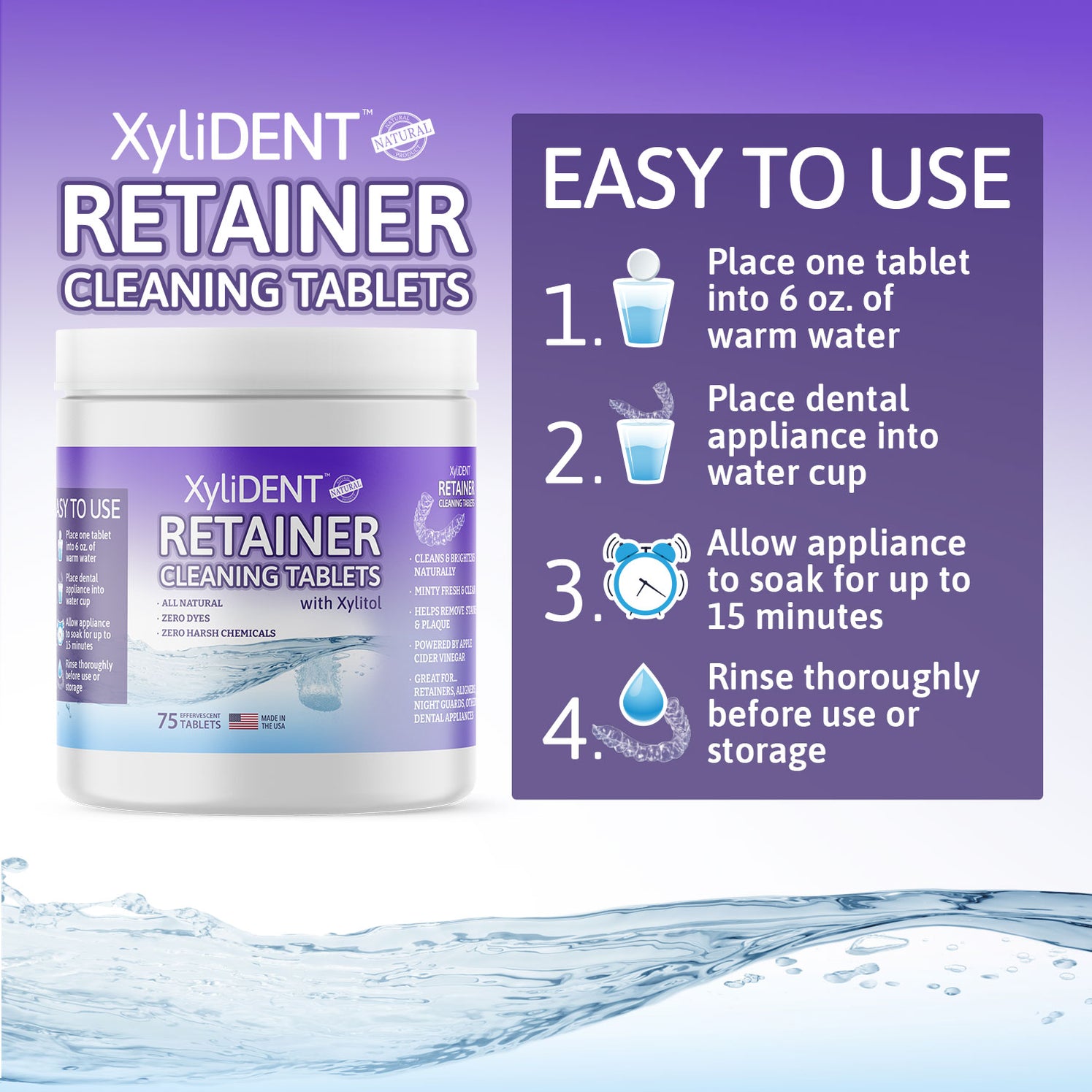 Retainer Cleaning Tablets All Natural for Dental Appliances XyliDENT