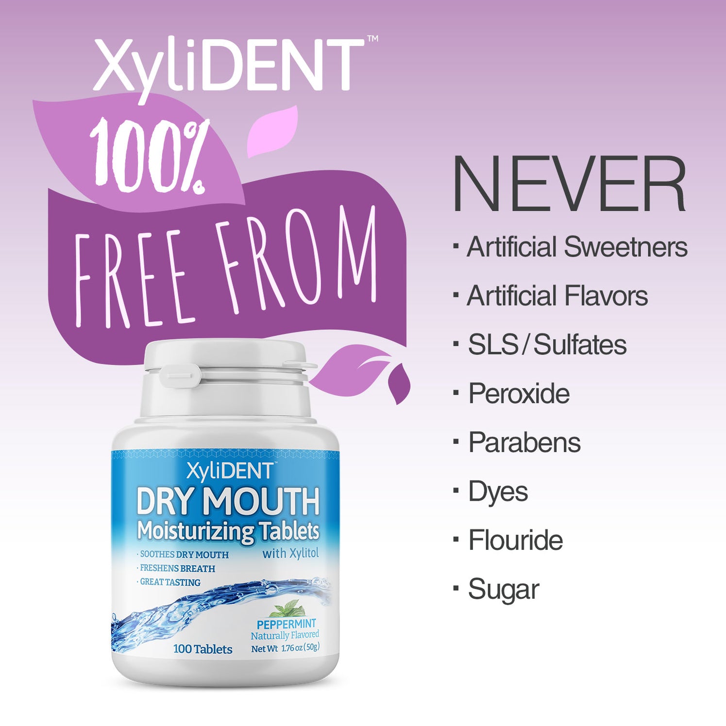 Xylitol Dry Mouth Tablets Peppermint Flavor XyliDENT