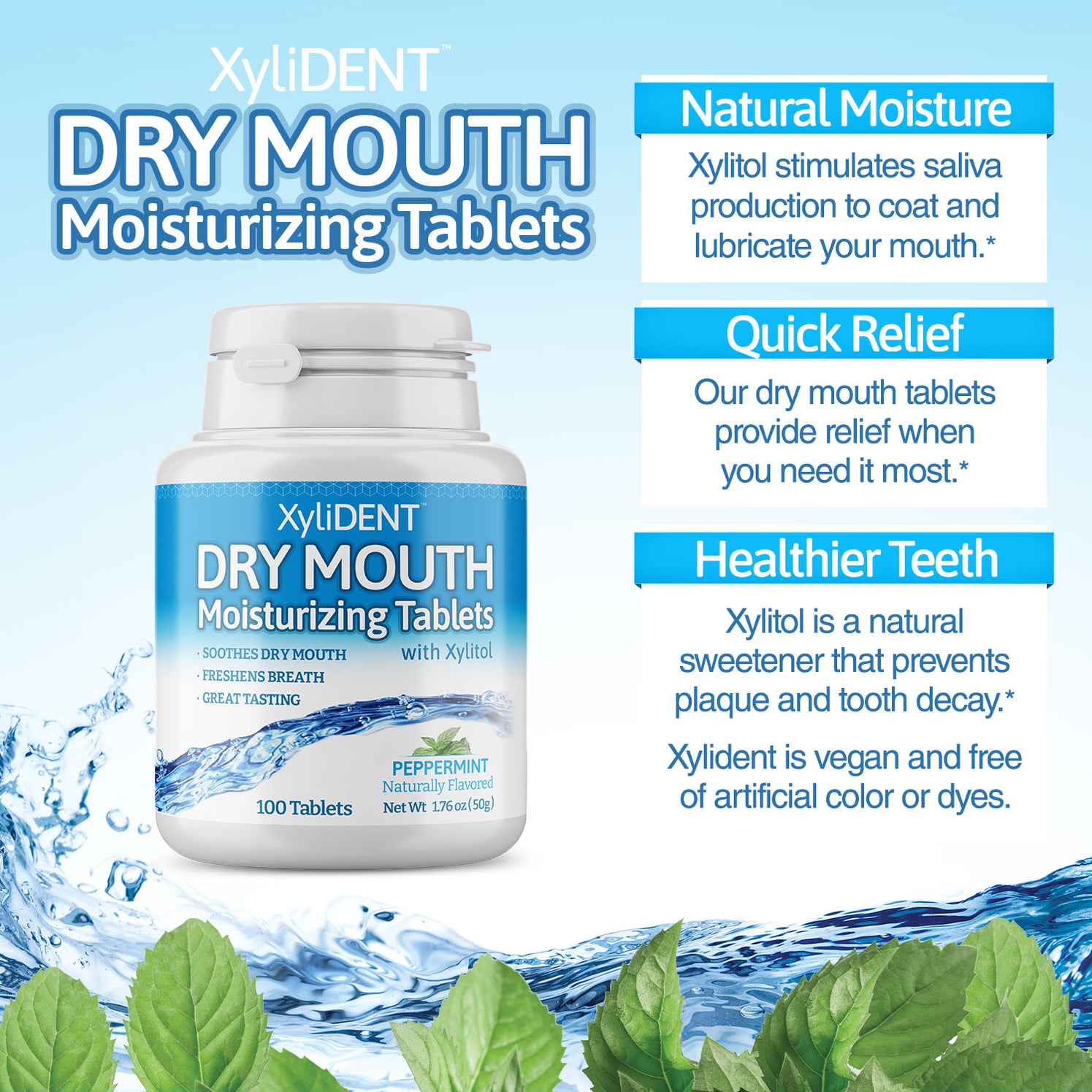 Xylitol Dry Mouth Tablets Peppermint Flavor XyliDENT